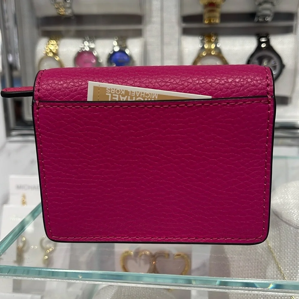 MICHAEL KORS Carson Small Pebbled Leather Flap Wallet DRAGONFRUIT NWT